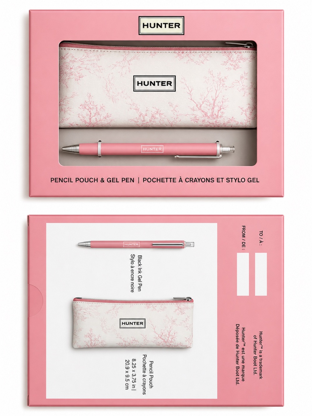 Hunter Pink Gel Pen & Marble-Print Pencil Case